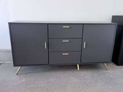 Modern Grey Sideboard Buffet Cabinet | 2 Doors, 3 Drawers, Gold Legs
