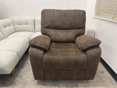 BROWN COSTCO SWIVEL ROCKING FABRIC RECLINER CHAIR