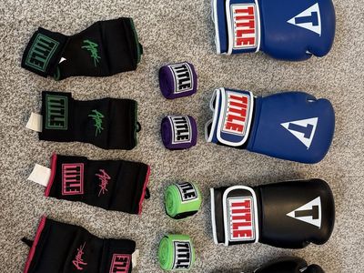 TITLE Classic Boxing Gloves & Hand Wraps - Black, Blue, Green, Pink, Purple Set