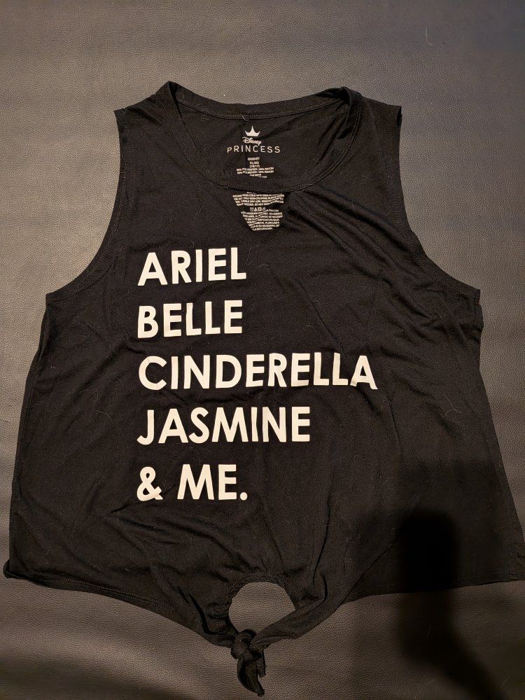 Disney Princess "Ariel Belle Cinderella Jasmine & Me" Black Sleeveless Crop Top - Women's XL