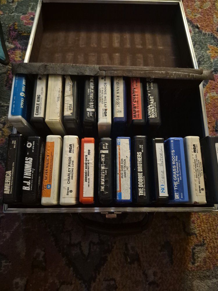 Vintage 8-Track Tape Collection with Carrying Case - Beatles, Carole King, Doobie Brothers & More