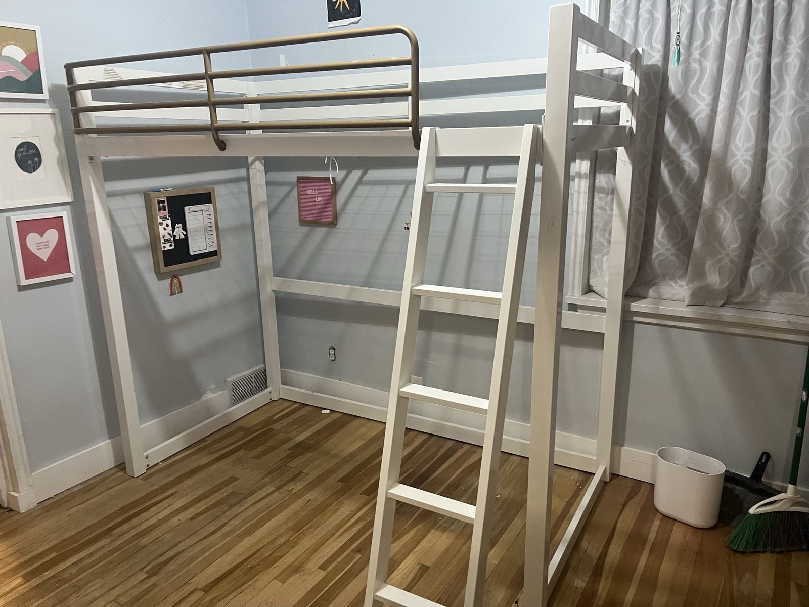 Loft Bed Frame White/gold Twin Size with Desk Space (Mattress Not Included)