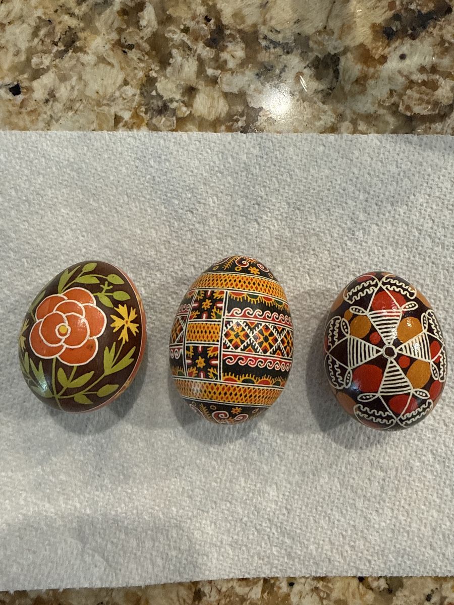Hand-Painted Ukrainian Pysanky Easter Eggs - Set of 3 Decorative Folk Art Eggs