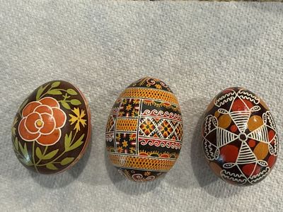 Hand-Painted Ukrainian Pysanky Easter Eggs - Set of 3 Decorative Folk Art Eggs