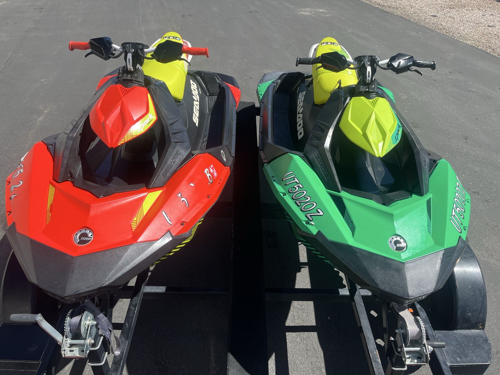 3 up trailer with 2 sea doo sparks