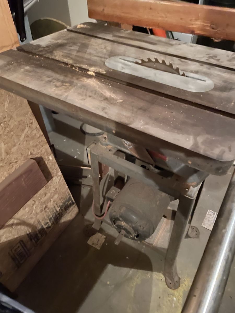 Vintage Heavy Duty Cast Iron Table Saw with Rip Fence and Stand