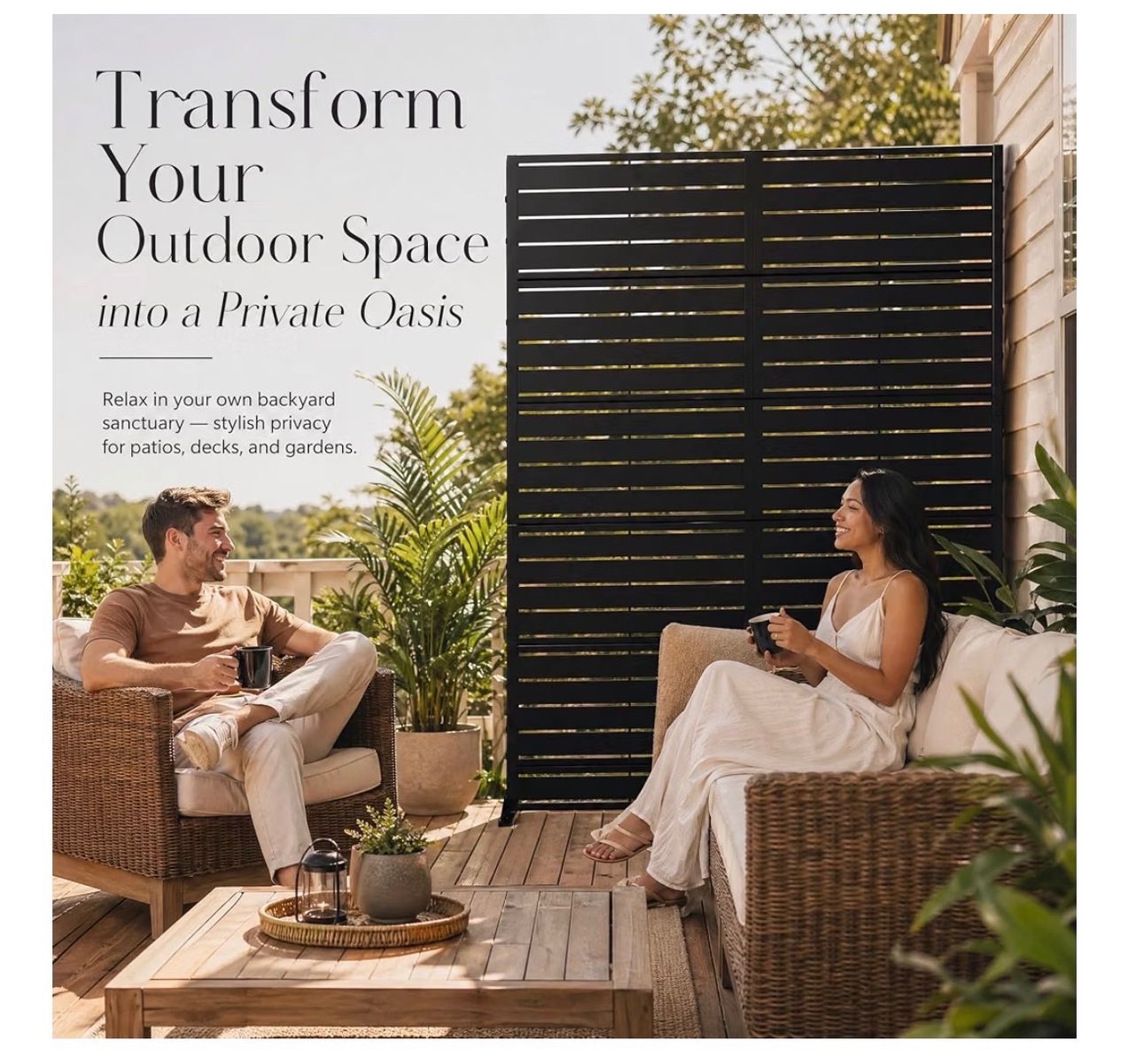 Brand new Outdoor Privacy Screen - Modern Black Slat Fence Panel