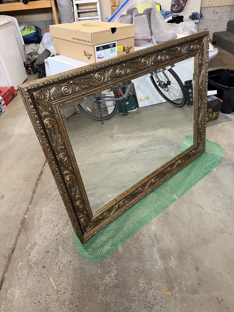 Large Ornate Antique Style Wall Mirror with Gold Scroll Frame