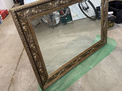 Large Ornate Antique Style Wall Mirror with Gold Scroll Frame