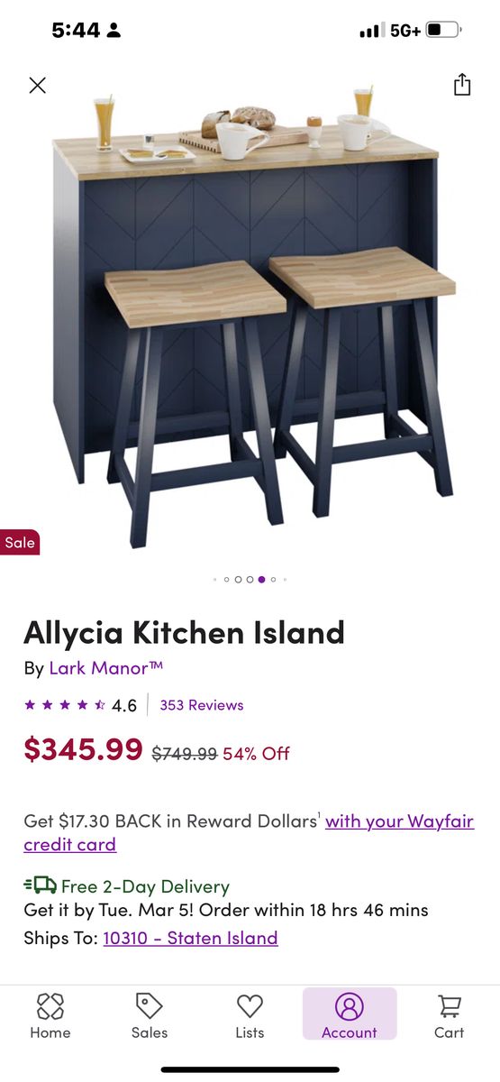 Navy Blue Wood Island With Storage