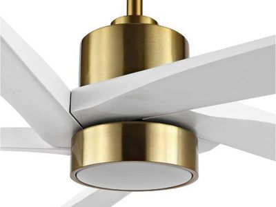 54-Inch Brass & White Indoor Ceiling Fan with LED Light and Remote Control