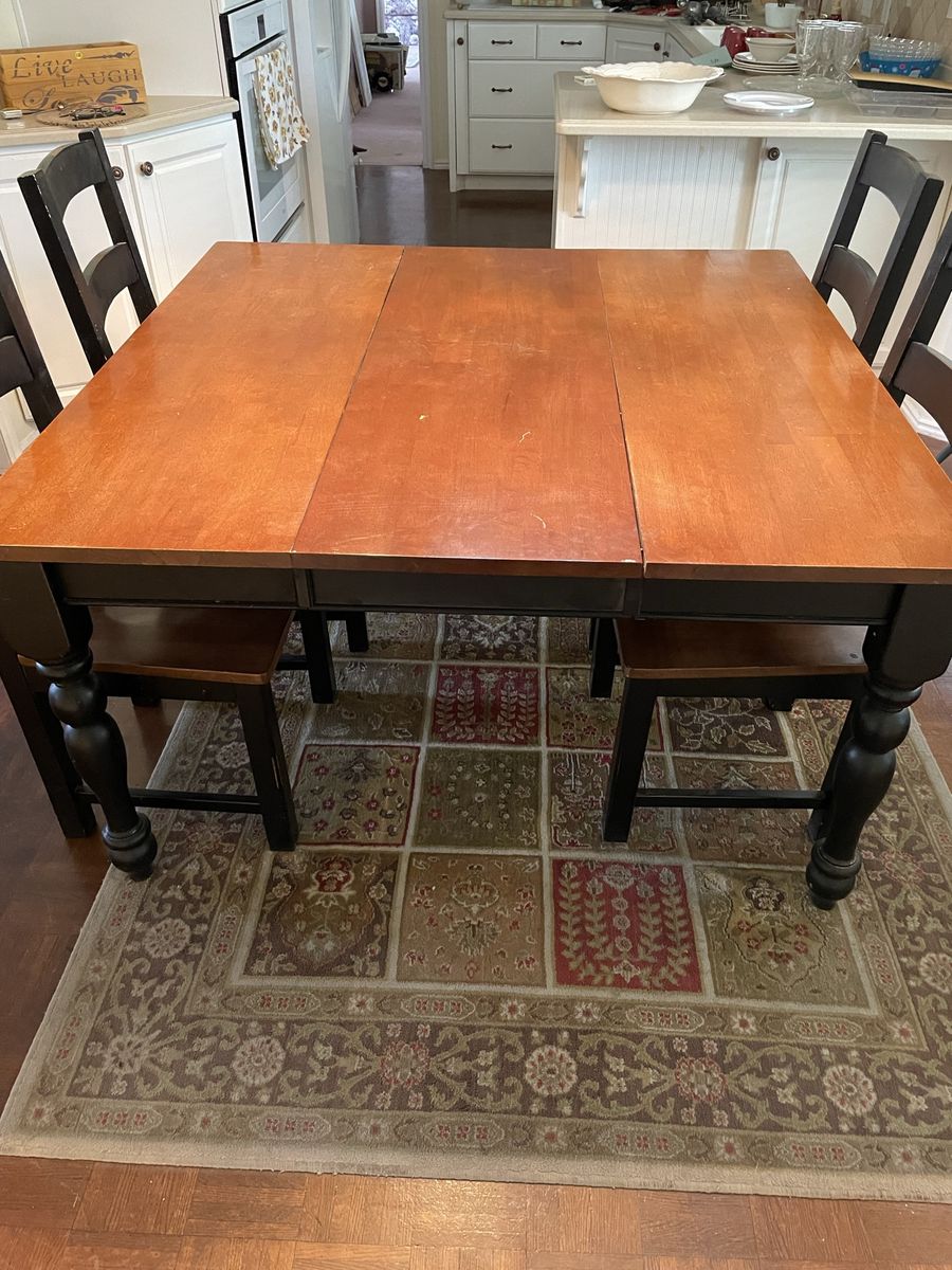Wooden Drop Leaf Dining Table with 4 Chairs - Two-Tone Brown & Black Finish