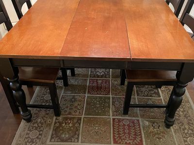 Wooden Drop Leaf Dining Table with 4 Chairs - Two-Tone Brown & Black Finish