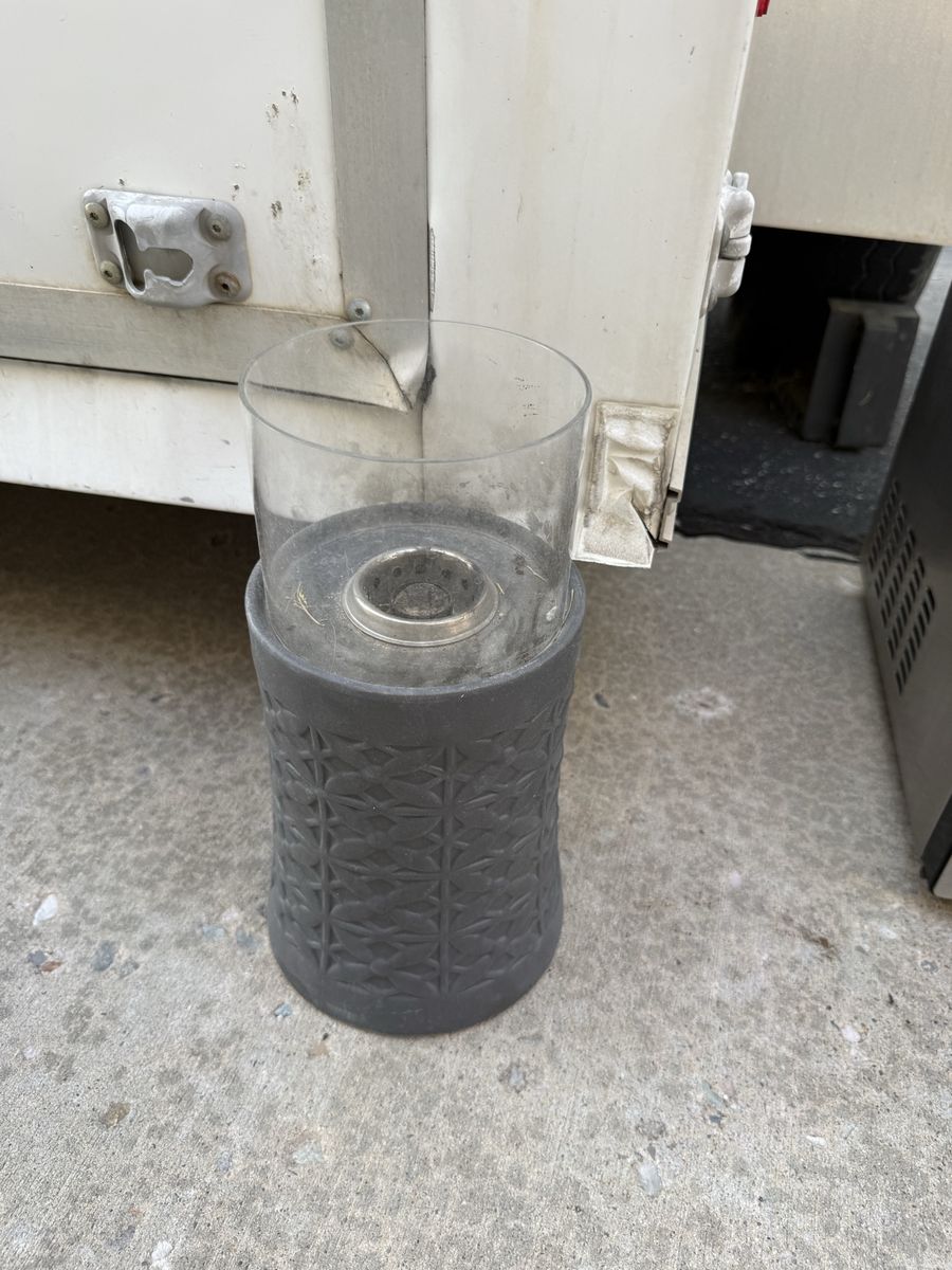 Gray Patterned Pillar Candle Holder with Glass Hurricane, 6-inch