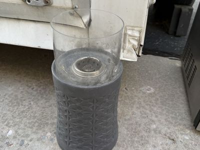 Gray Patterned Pillar Candle Holder with Glass Hurricane, 6-inch