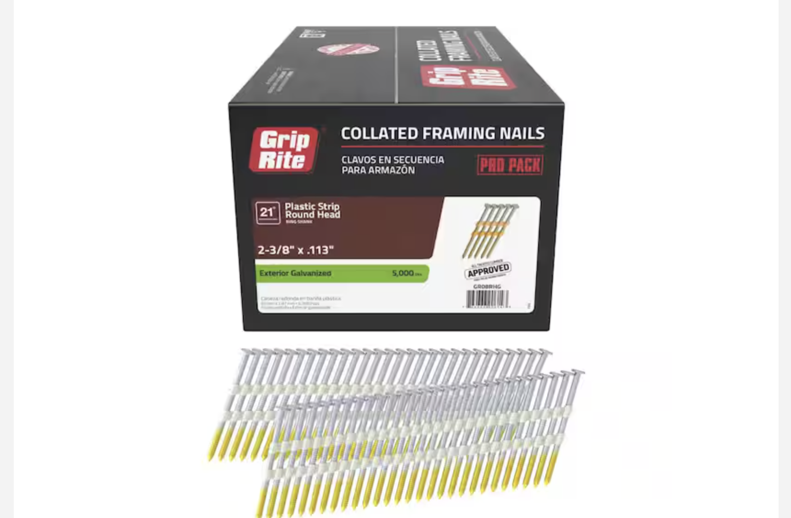 New Box 2-3/8 in. x 0.113 in. 21° Plastic Collated Exterior Galvanized Shank Framing Nails 5000/Box