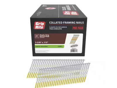 New Box 2-3/8 in. x 0.113 in. 21° Plastic Collated Exterior Galvanized Shank Framing Nails 5000/Box