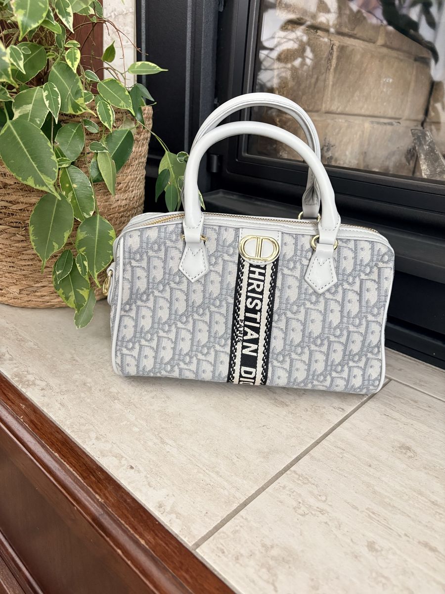 CD Grey Purse Speedy Type Bag New w/Scarf