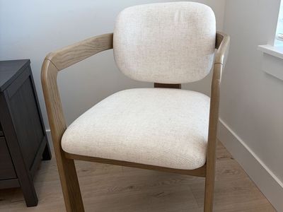 Cream Side Chair With Light Wood Arms and Back