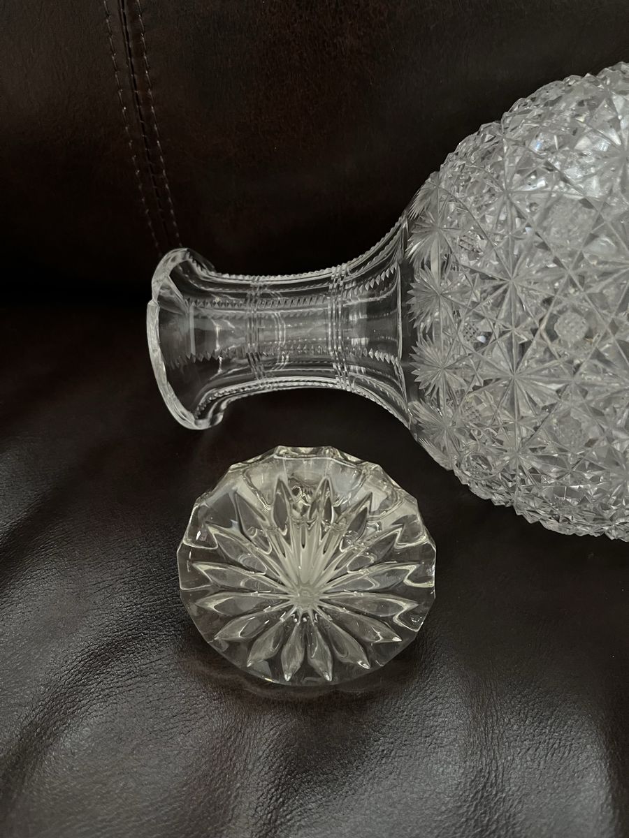 Antique American Brilliant Cut Glass Crystal Water/Wine Decanter Liquor Bottle