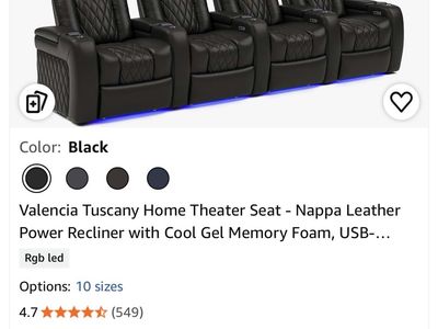 Valencia Tuscany Home Theater 4-Seat Power Recliner in Black Leather