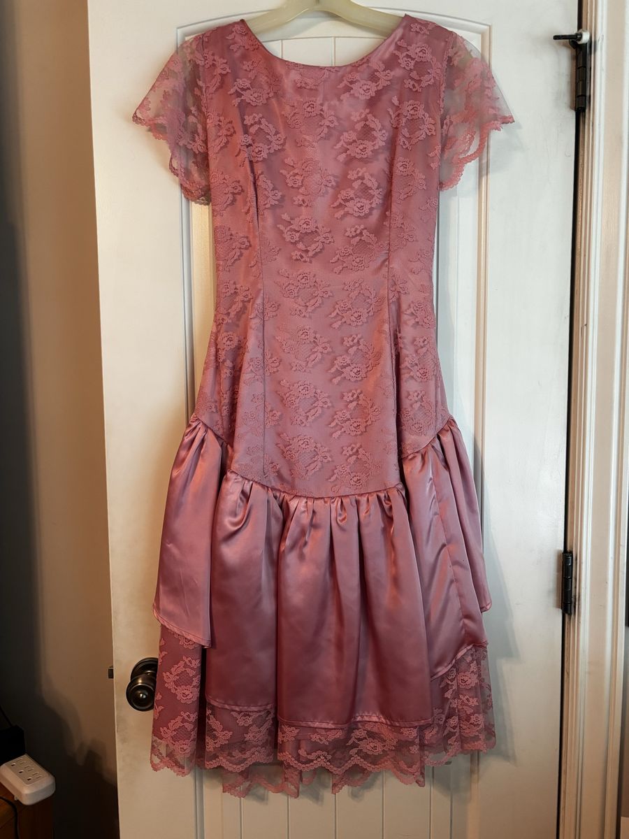 Vintage Pink Lace & Satin Formal Dress