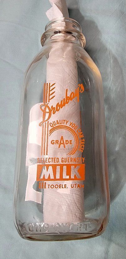 Rare Droubay's Dairy 1Qt Milk Bottle Tooele Utah
