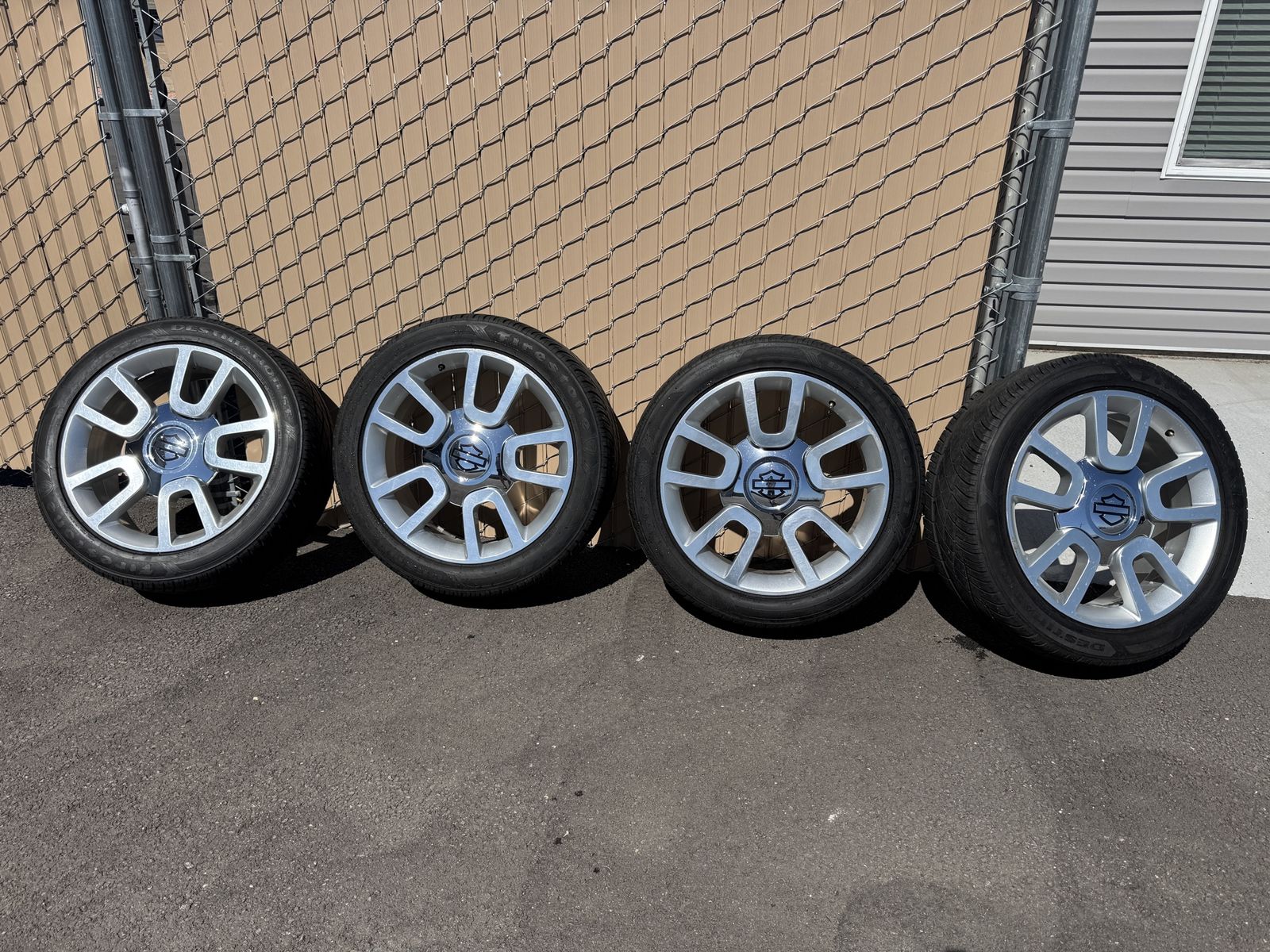 22 inch Harley Davidson F150 wheels. With Firestone Destination ST tires.