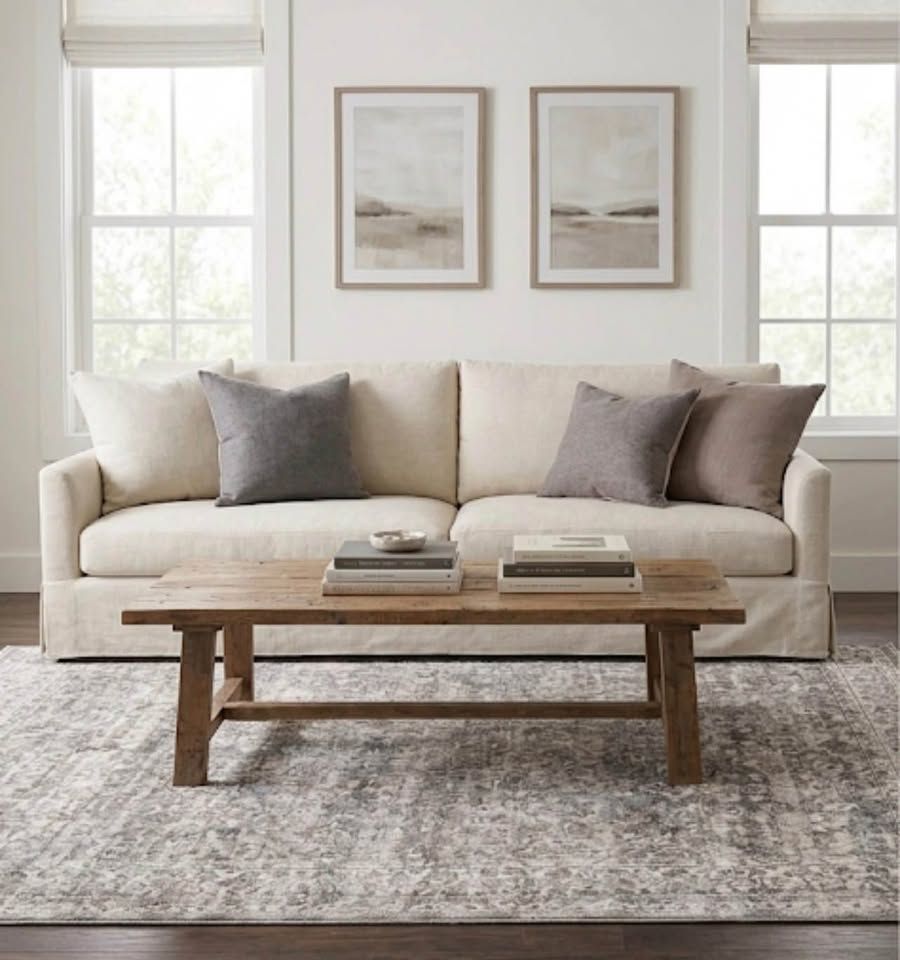 NEW Vintage-Style 8x10 Medallion Area Rug – Neutral Grey/Beige – Low Pile