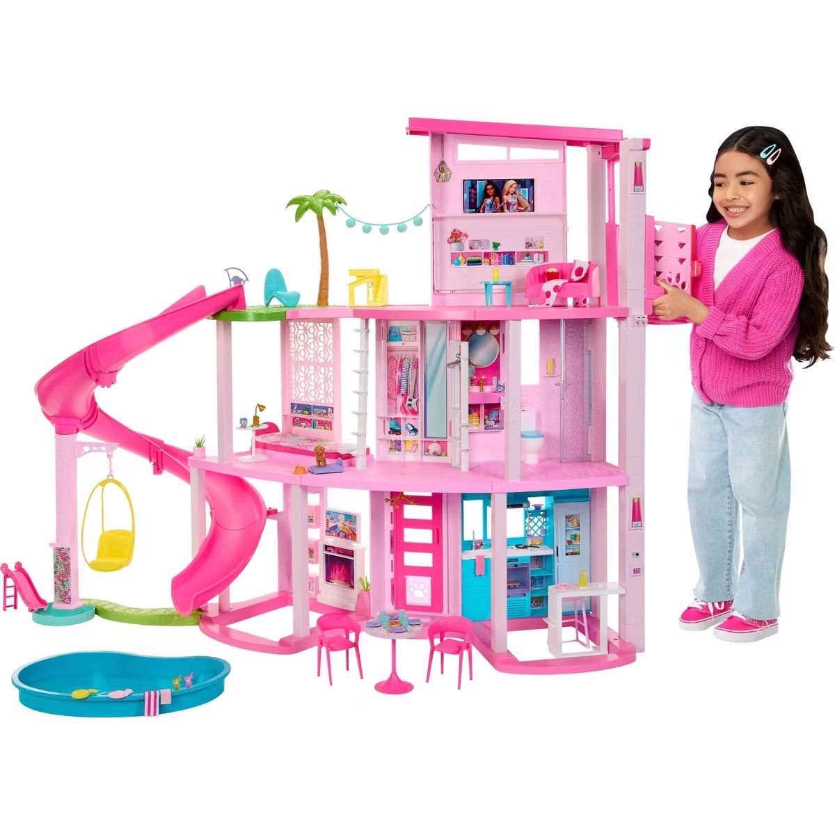 20% Off Brand New Barbie Dreamhouse Pool Party Doll House with 75+ pc, 3 Story Slide for 12" Dolls