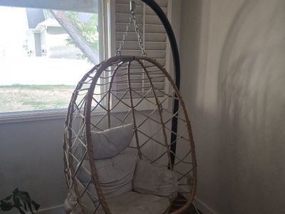 Wicker Egg Hanging Chair with Stand and Cushions