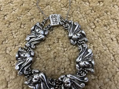 Ladies Faces Sterling Silver Bracelet - Vintage 1950's