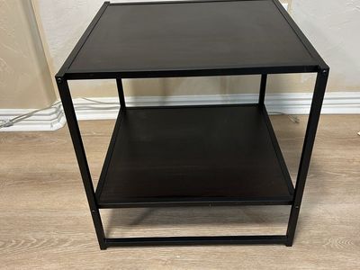 Black Two-Tier Metal & Wood Side Table - Modern Industrial End Table