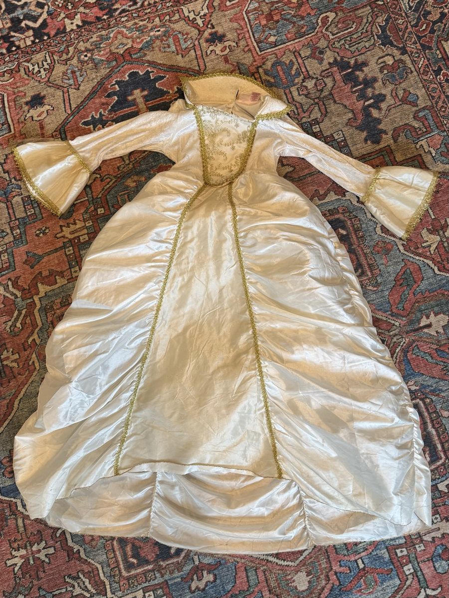 White and Gold Princess Costume Dress with Bell Sleeves