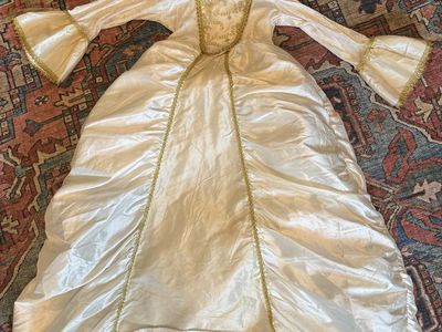 White and Gold Princess Costume Dress with Bell Sleeves