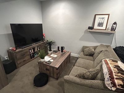 6 Piece Ashley Furniture Bedroom & Living Room Set — Queen Bed, TV Stand, Coffee Table, Nightstand, Dresser & Desk