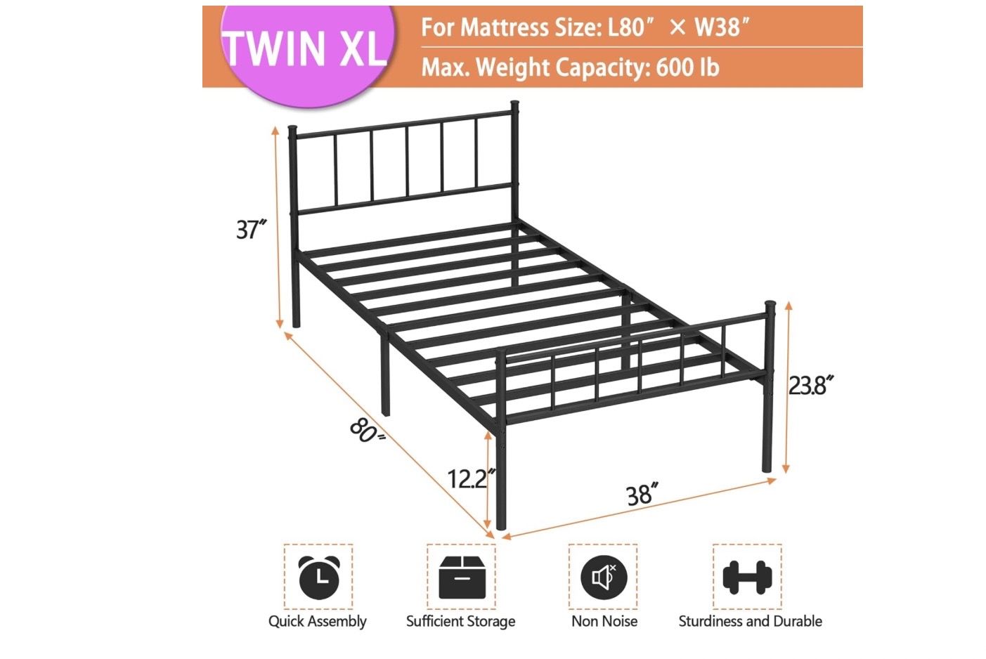 Like New Twin XL Bed frame - no box spring needed - easy assembly