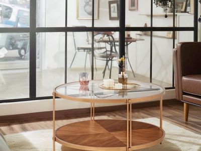 Brand new 2-Tier Glass and Wood Coffee Table