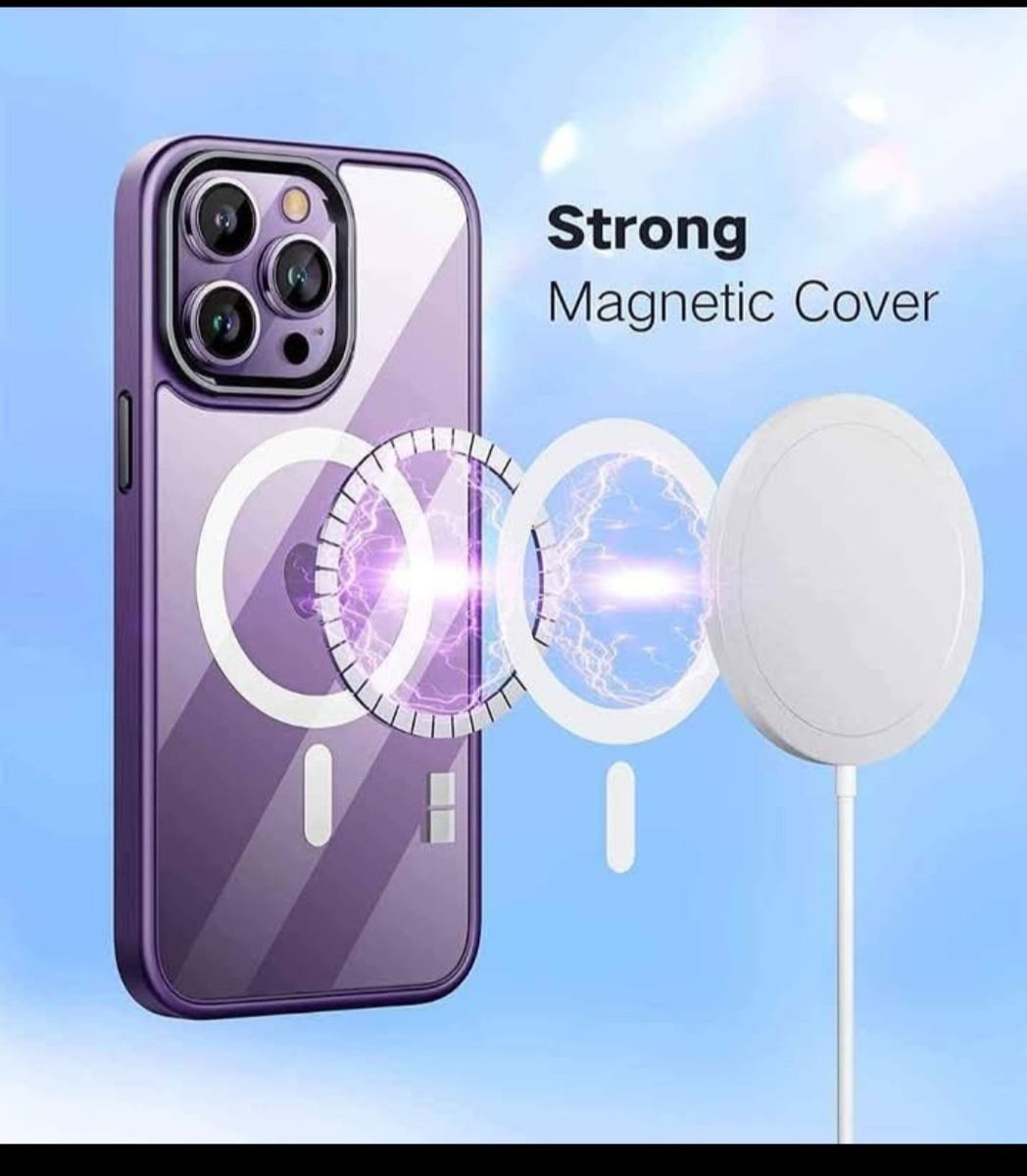 Magnetic Clear Phone Case for iPhone 14 Pro Max - Purple, Strong Magnetic Cover