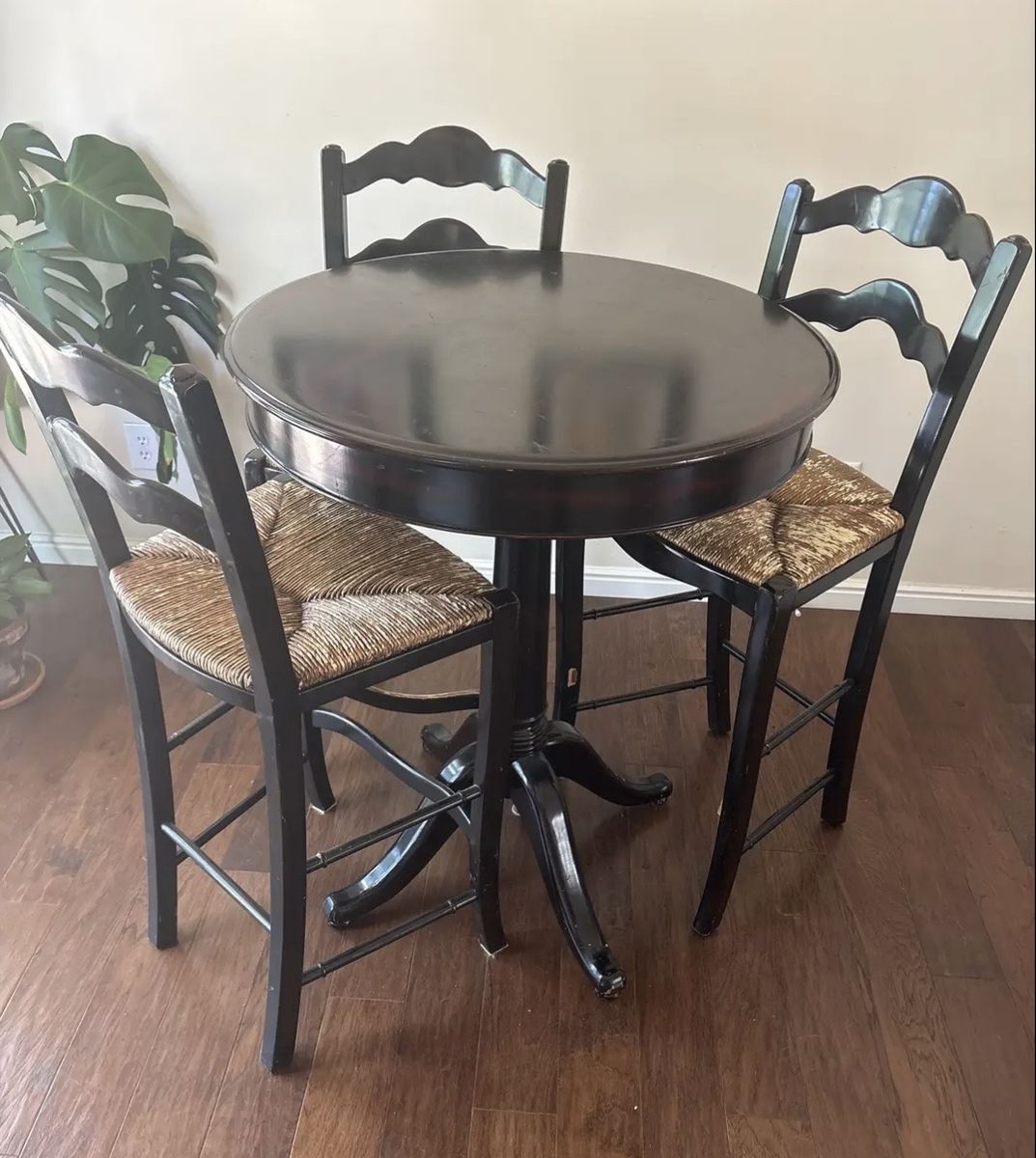 Black Wooden Pub Table and Three Chairs Set