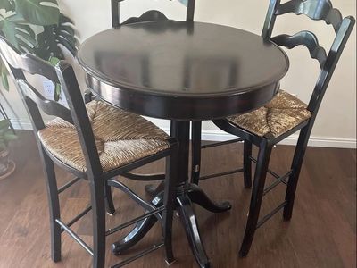 Black Wooden Pub Table and Three Chairs Set