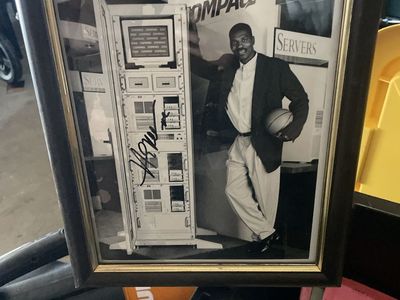Hakeem Olajuwon Autographed Compaq Servers 8x10 Photo w/ Frame - Houston Rockets NBA Legend