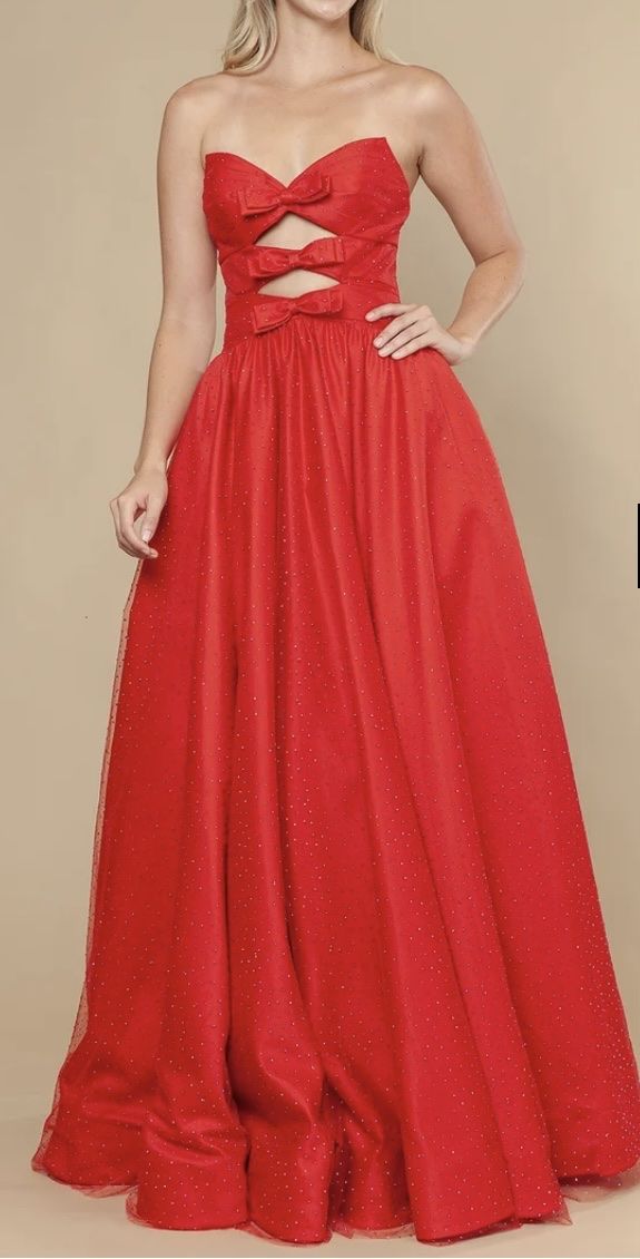 New ~ Red Sparkly A-line Strapless Formal Dress 