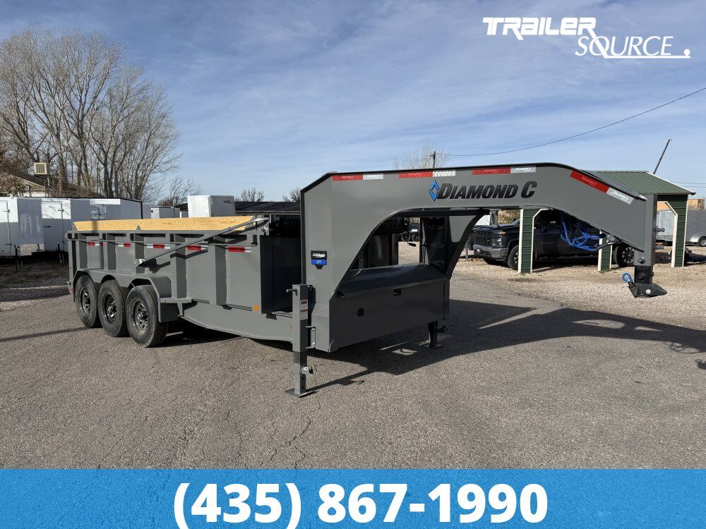 7x16 Diamond C LPT-GN 307 Gooseneck Dump Trailer - 32" Sides - 24K GVWR - 14 Ply Tires, Board Brackets, Long Arm Tarp