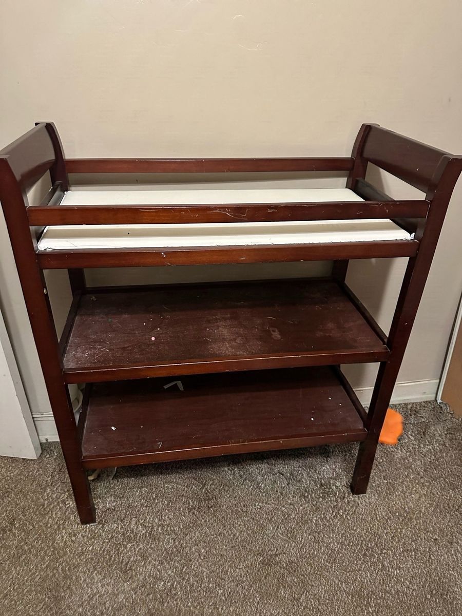 Wooden Baby Changing Table with Storage Shelves