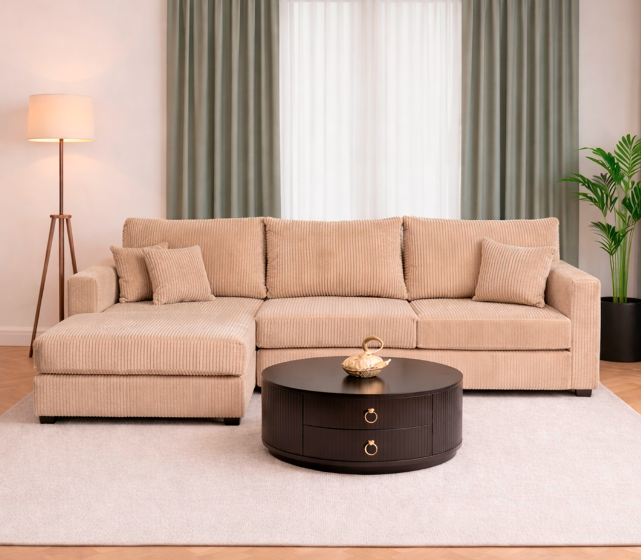 BACK TO SCHOOL BLOWOUT – LARGE BEIGE CORDUROY SECTIONAL