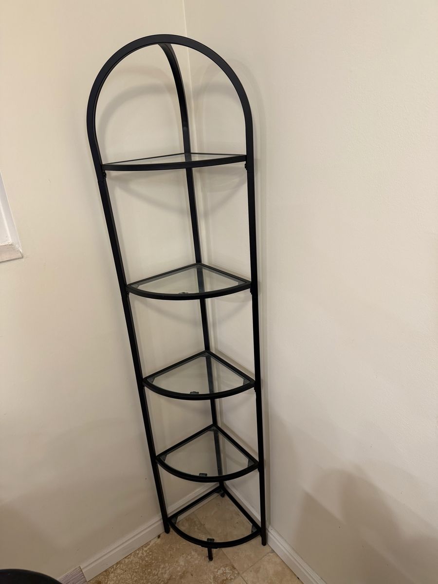 Black Metal & Glass Corner Shelf (5-Tier)