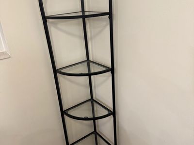Black Metal & Glass Corner Shelf (5-Tier)