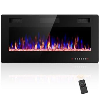 36-in Fireplace Black Wall mount Infrared quartz