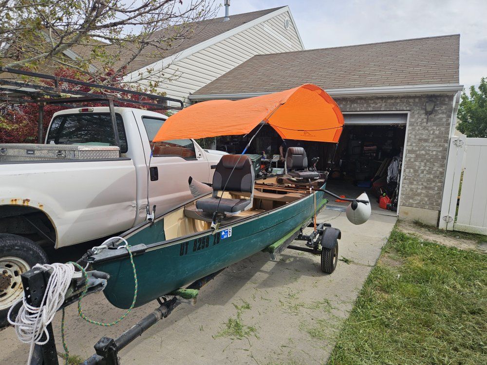 16.5 ft Ram X flatback canoe with trolling motor